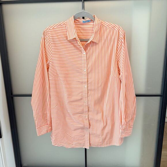 J. McLaughlin Striped Poplin Cotton Collared Blouse Top Womens M Orange White - Picture 5 of 10
